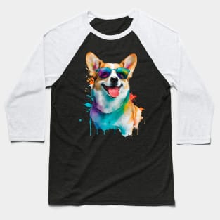 Rainbow Corgi in Sunglasses Funny Corgi Dog Lovers Baseball T-Shirt